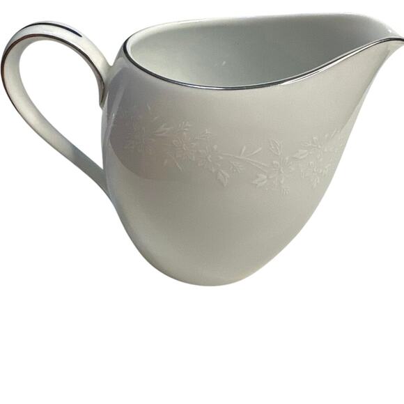 Replacement piece-Creamer  Enchantment Silver trim white flower print  10 oz - Picture 1 of 9